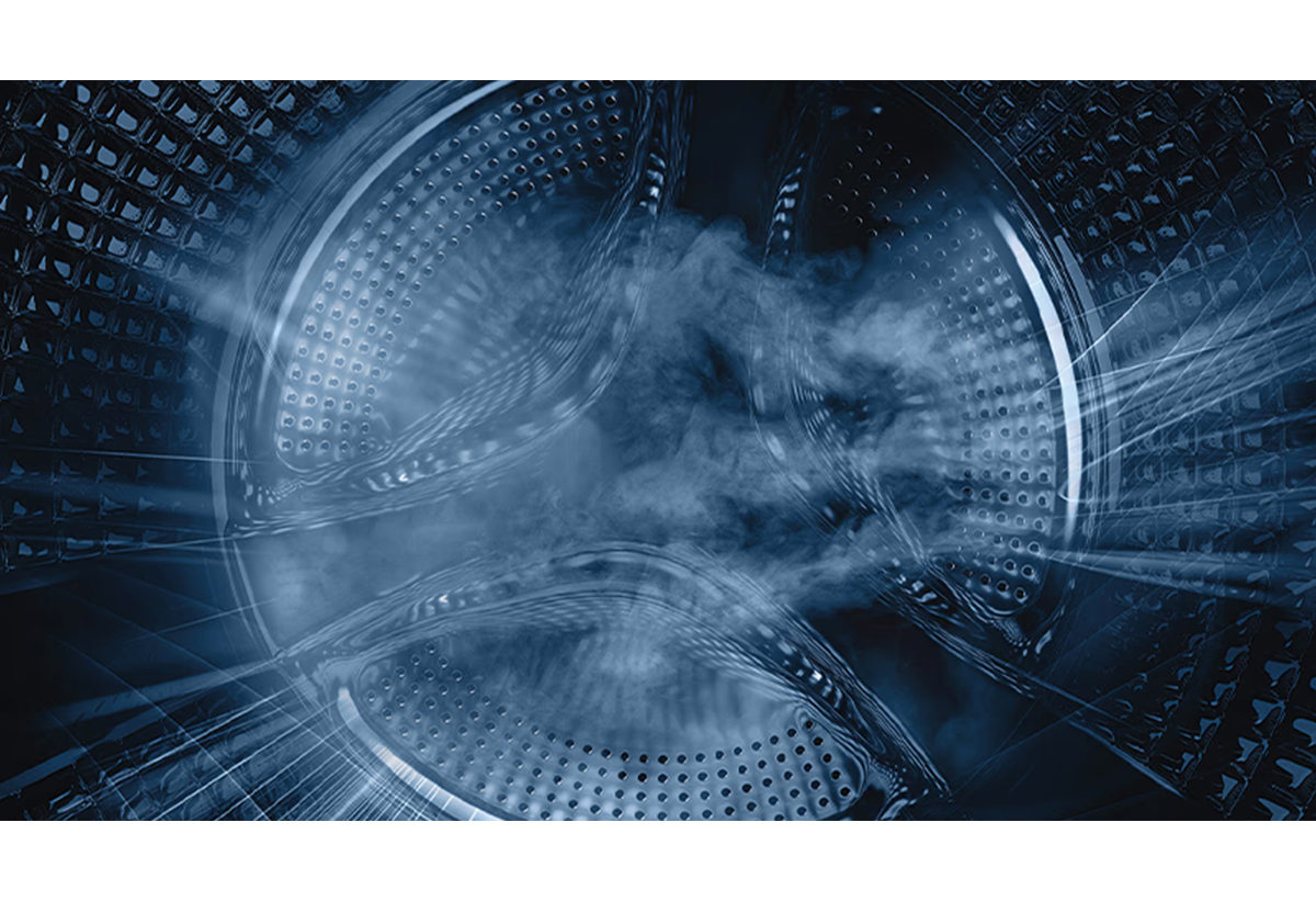 Απεικονίζεται το εσωτερικό του πλυντηρίου με το πρόγραμμα Refresh σε λειτουργία.